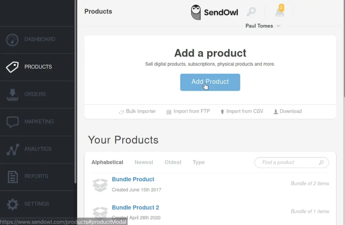 SendOwl Dashboard 